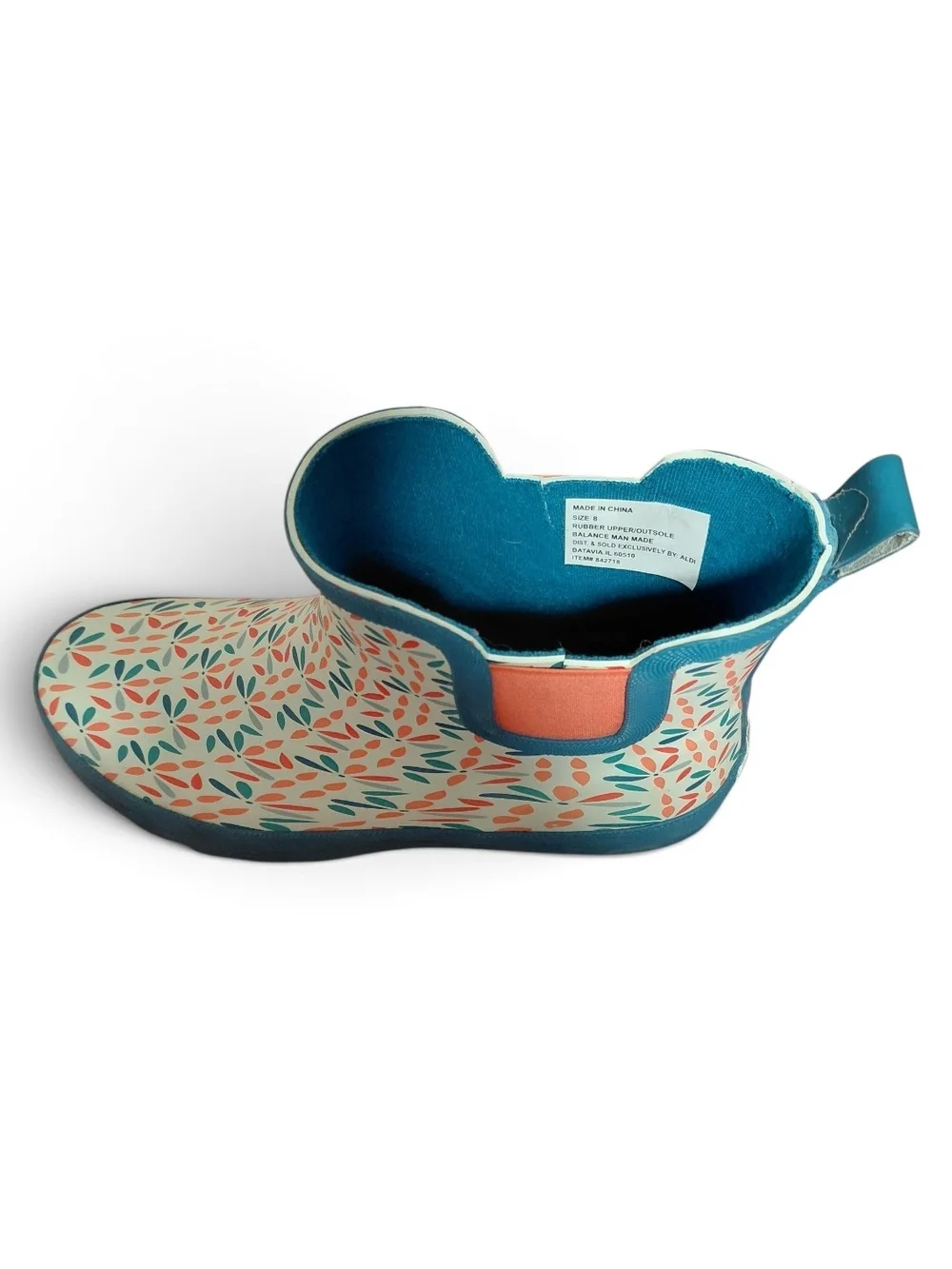Women's Teal and Coral Floral Rain Ankle Boots